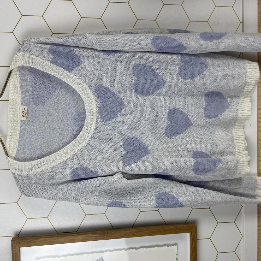 POL Light Blue and Purple Heart Pattern Lightweight Sweater - Size - Medium - Picture 5 of 6